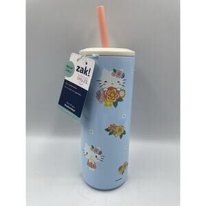 Zak Designs Hello Kitty 16oz Insulated Tumbler W/ Straw & Lid Blue Floral NEW